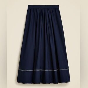 NWT J.Crew Contrast Stitch Cotton Poplin Midi Skirt Navy Blue